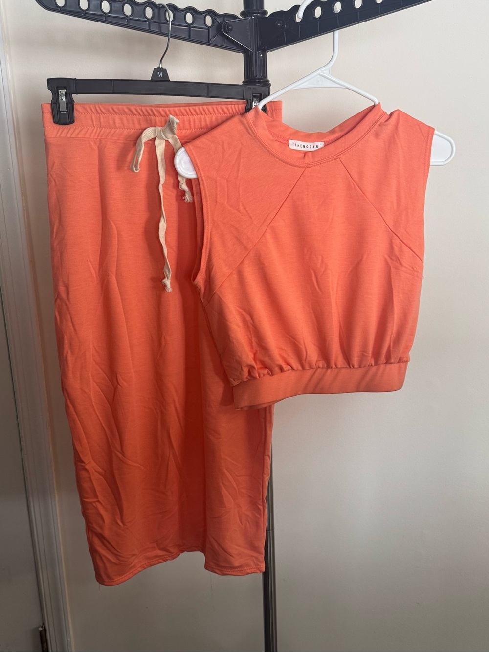 Coordinated Coral Crop Top & Drawstring Maxi Skirt Set